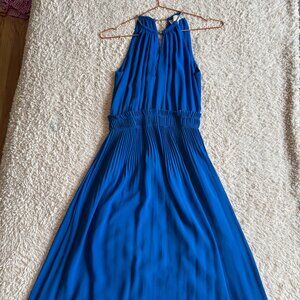 Michael Kors Blue Gold Chain Midi Cocktail Dress